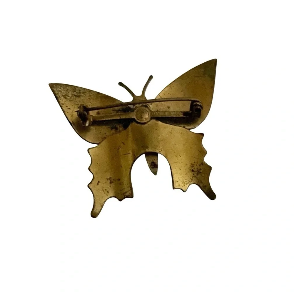 Brooch, Vintage Butterfly, Made in Korea, Muted Colors, Brass, Bohemian